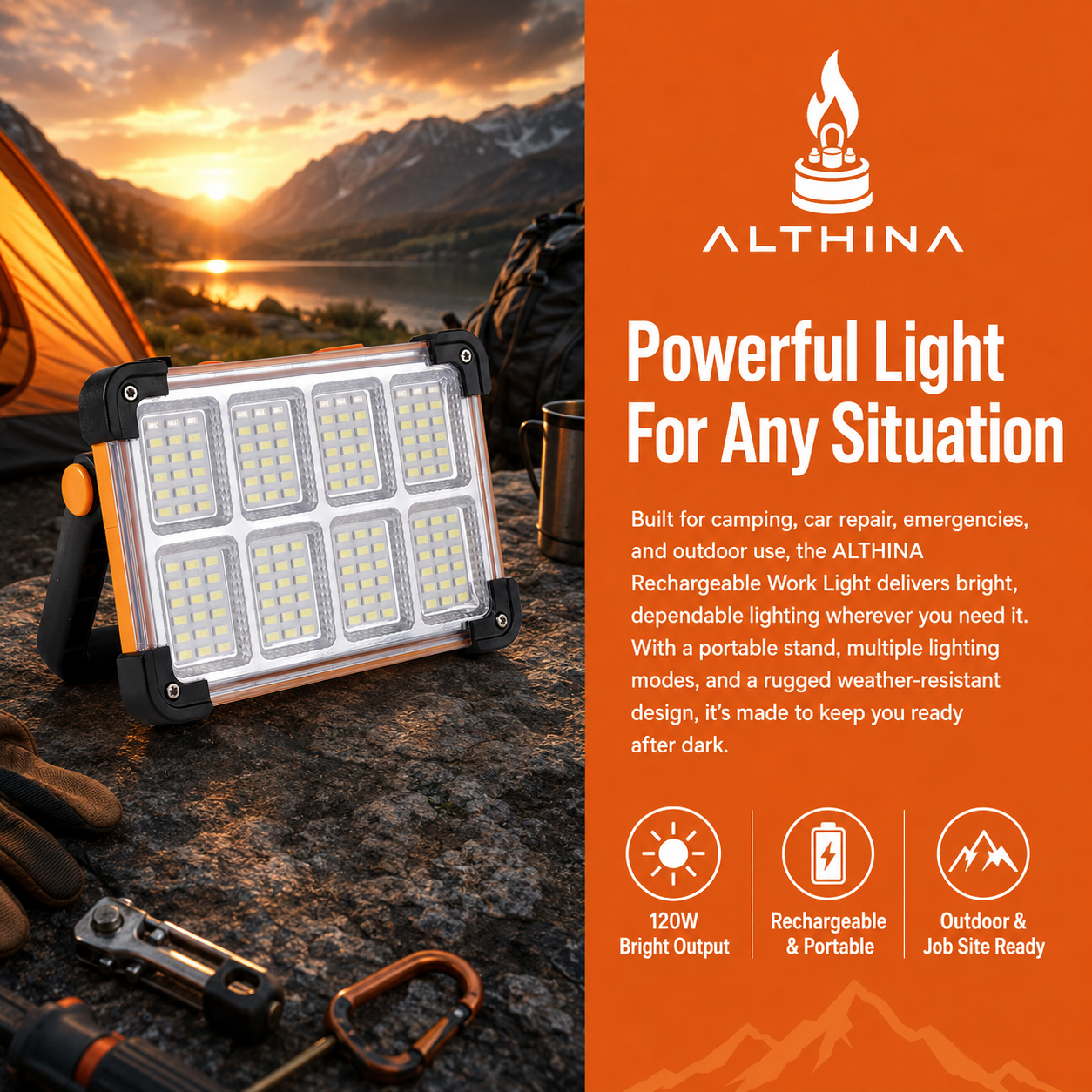 ALTHINA 120W Solar Rechargeabl Light